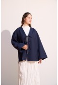 Bağcıklı Uzun Kimono Lacivert