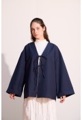 Bağcıklı Uzun Kimono Lacivert