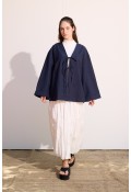 Bağcıklı Uzun Kimono Lacivert