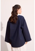 Bağcıklı Uzun Kimono Lacivert