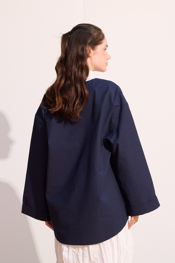 Bağcıklı Uzun Kimono Lacivert