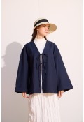 Bağcıklı Uzun Kimono Lacivert
