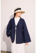 Bağcıklı Uzun Kimono Lacivert