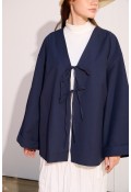 Bağcıklı Uzun Kimono Lacivert