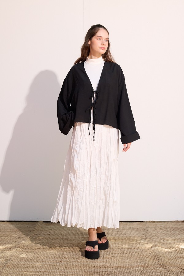 Bağcıklı Kimono Siyah