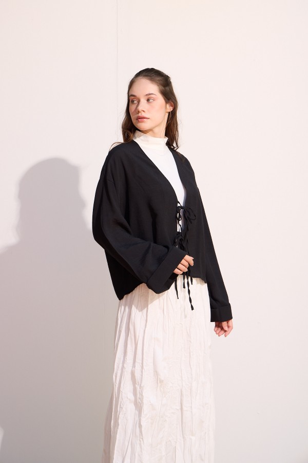 Bağcıklı Kimono Siyah