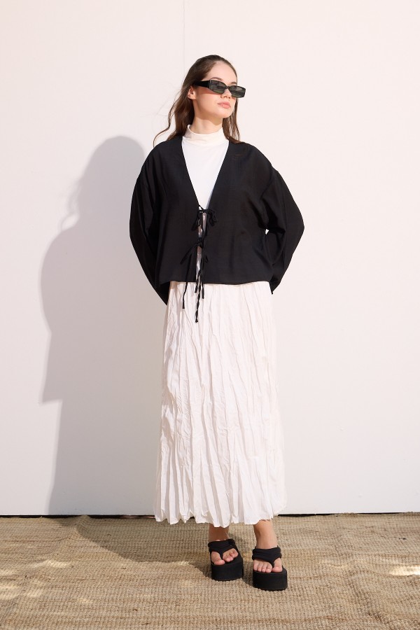 Bağcıklı Kimono Siyah