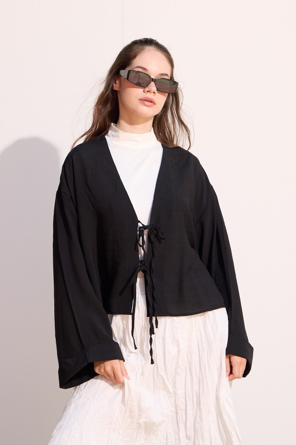 Bağcıklı Kimono Siyah