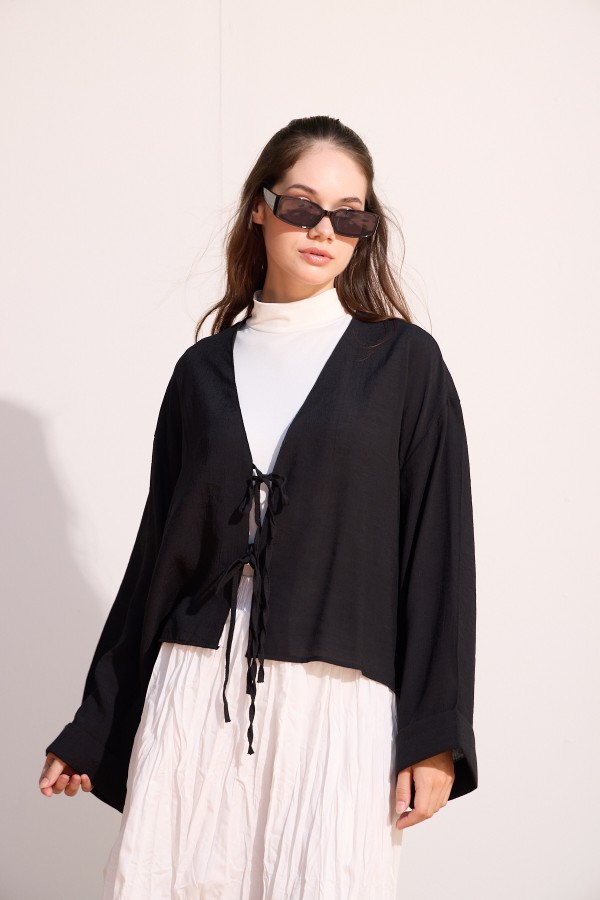 Bağcıklı Kimono Siyah