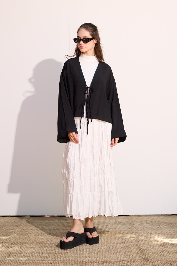 Bağcıklı Kimono Siyah