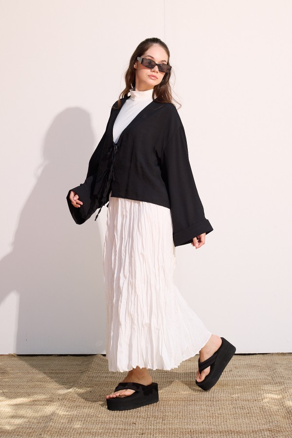 Bağcıklı Kimono Siyah