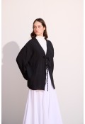 Bağcıklı Uzun Kimono Siyah
