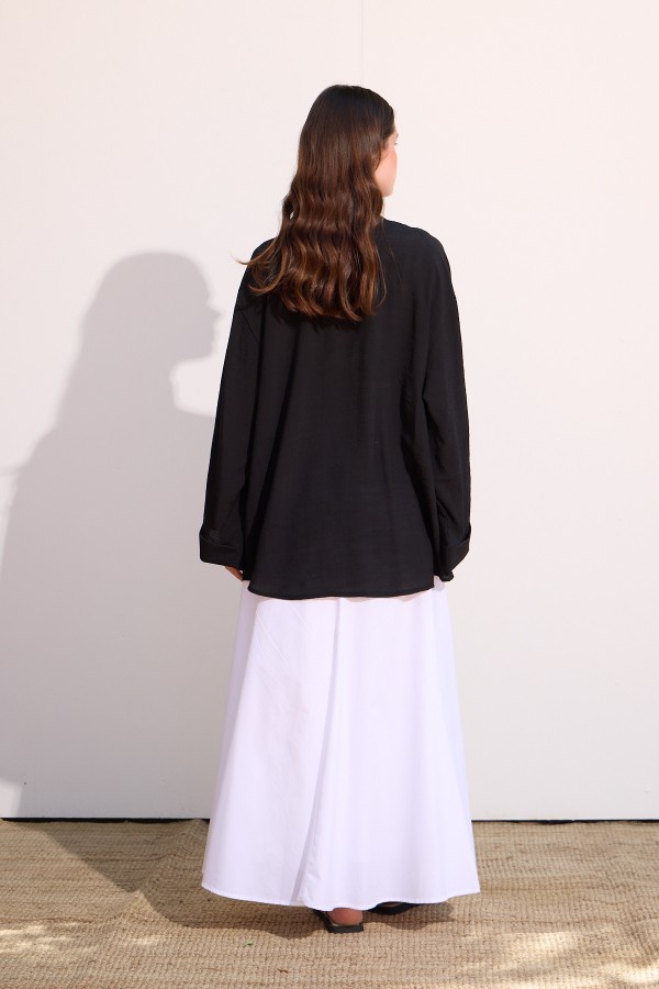 Bağcıklı Uzun Kimono Siyah