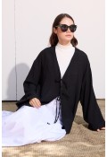 Bağcıklı Uzun Kimono Siyah