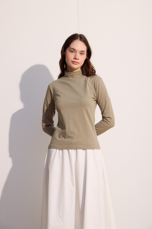 Pamuklu Uzun Kol Body Olive