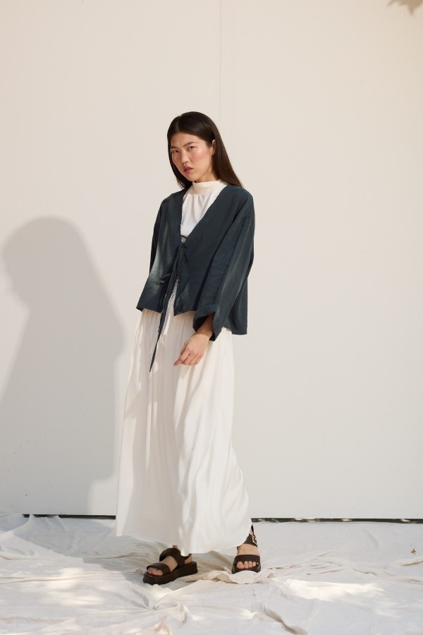 Bağcıklı Kimono Petrol yeşili