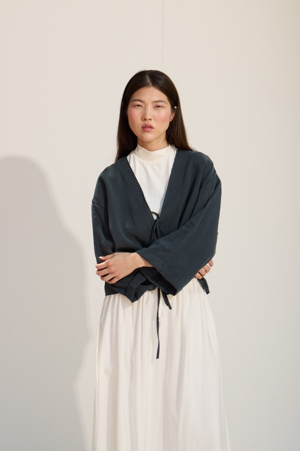 Bağcıklı Kimono Petrol yeşili