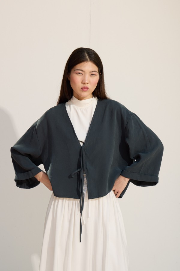 Bağcıklı Kimono Petrol yeşili