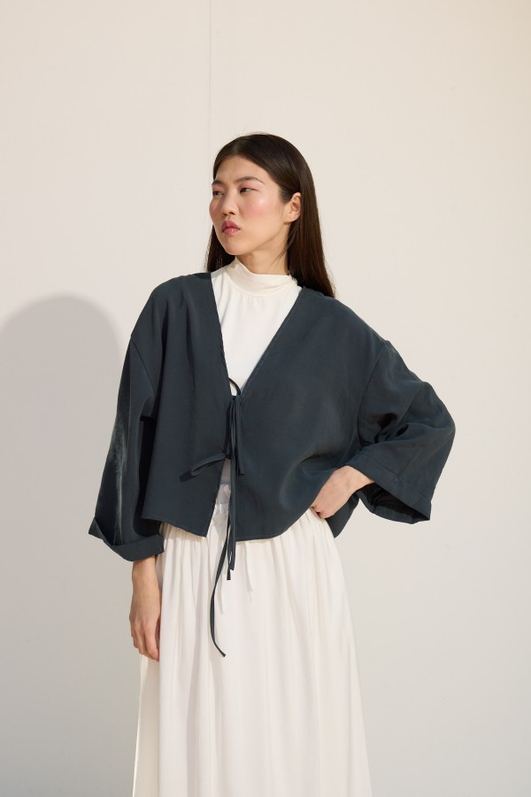 Bağcıklı Kimono Petrol yeşili