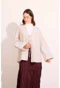 Bağcıklı Kimono Uzun Gri