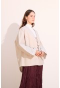 Bağcıklı Kimono Uzun Gri
