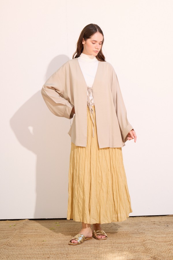 Bağcıklı Kimono Uzun Taş