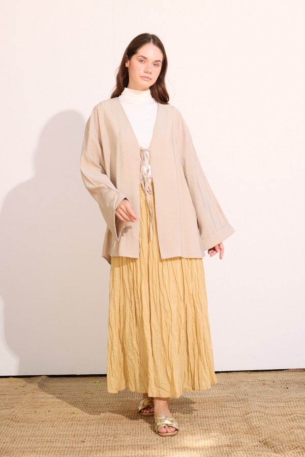 Bağcıklı Kimono Uzun Taş