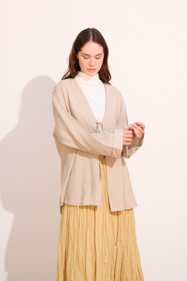 Bağcıklı Kimono Uzun Taş