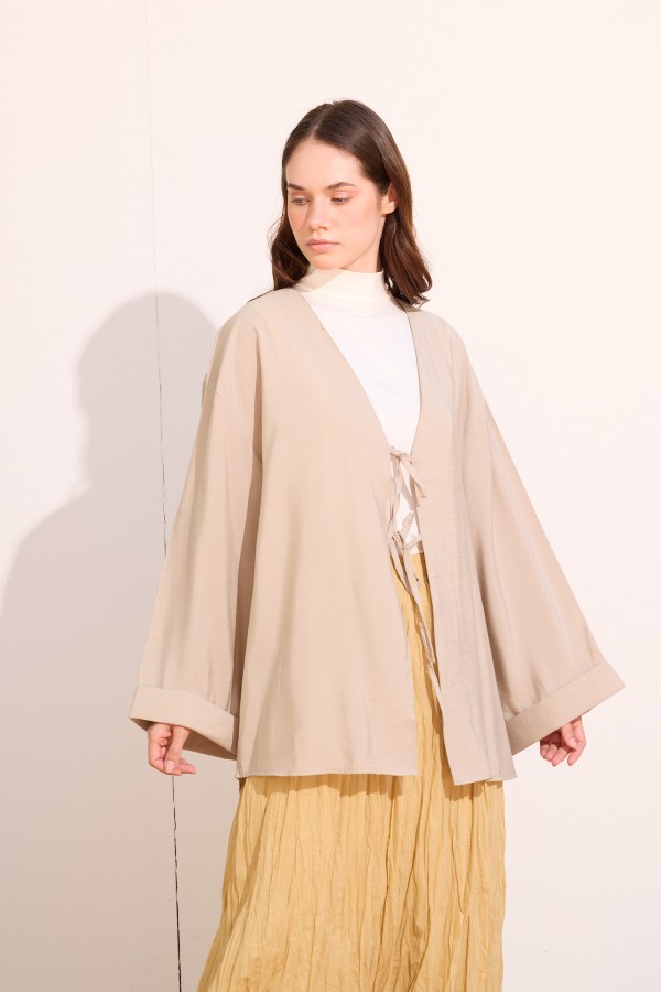 Bağcıklı Kimono Uzun Taş