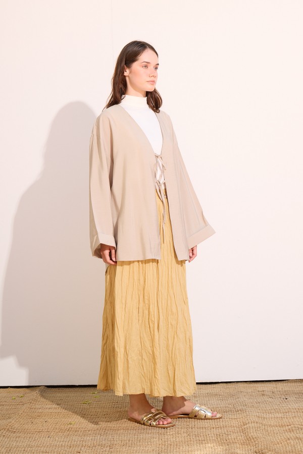 Bağcıklı Kimono Uzun Taş
