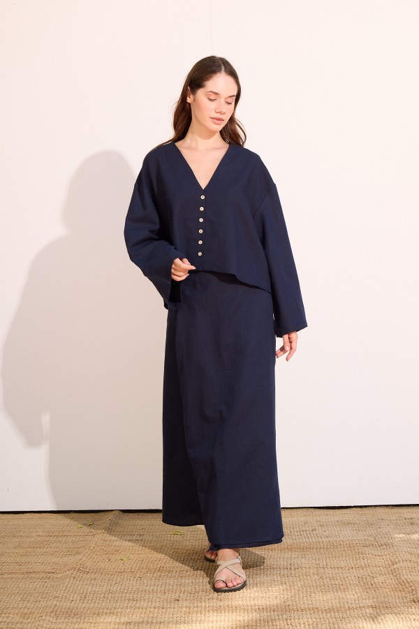 Ola Düğmeli Ceket  Dark Blue