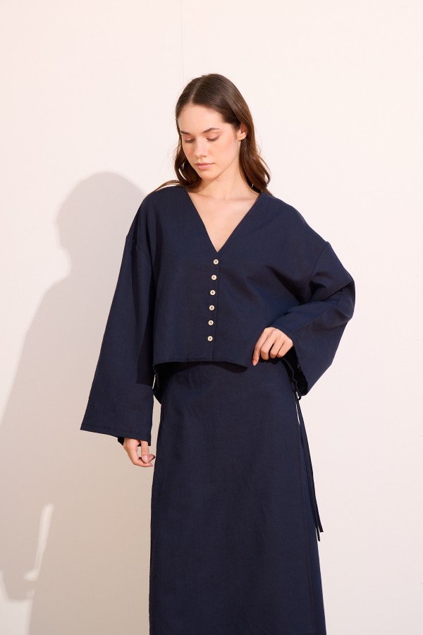 Ola Düğmeli Ceket  Dark Blue