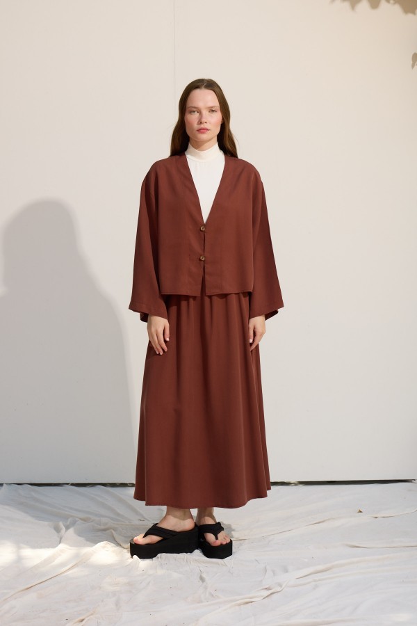 düğmeli kimono çikolata kahve