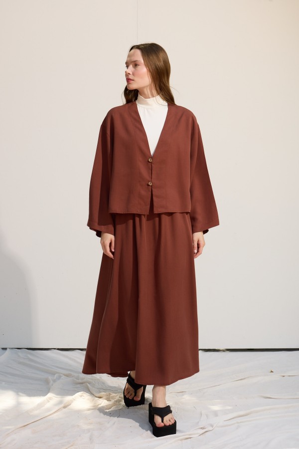 düğmeli kimono çikolata kahve