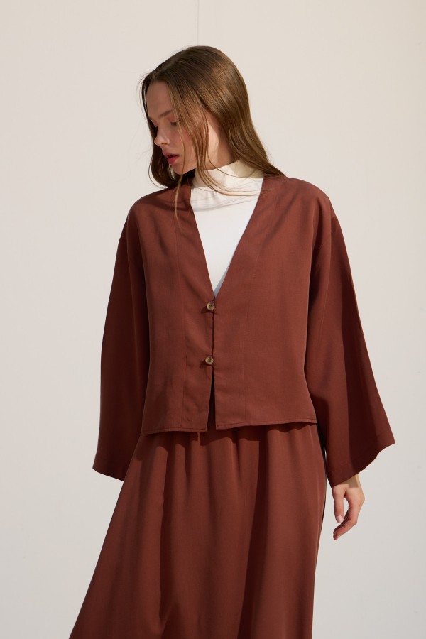 düğmeli kimono çikolata kahve