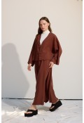 düğmeli kimono çikolata kahve