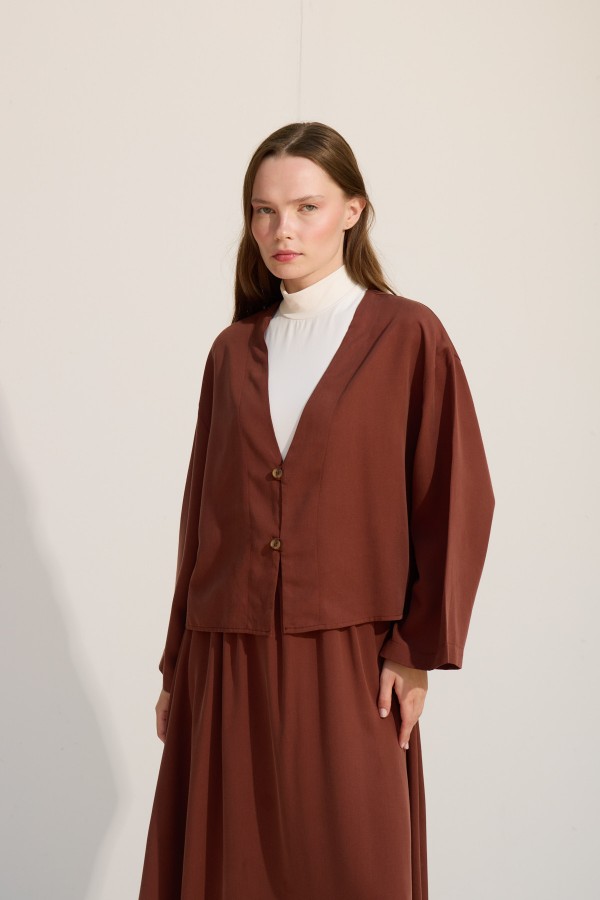 düğmeli kimono çikolata kahve