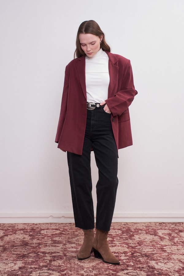 Oversize Natural Blazer Ceket Vişne