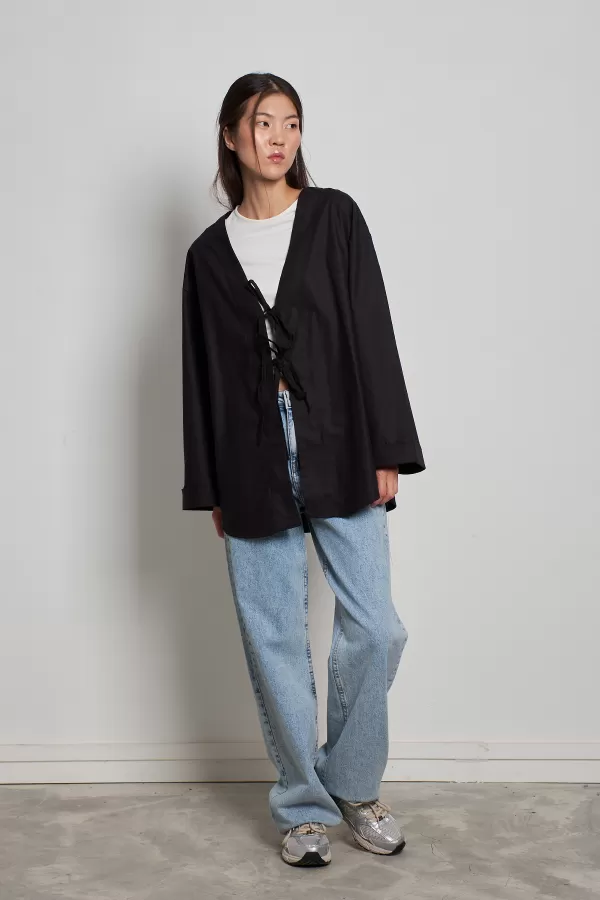Bağlamalı Kimono Uzun Siyah