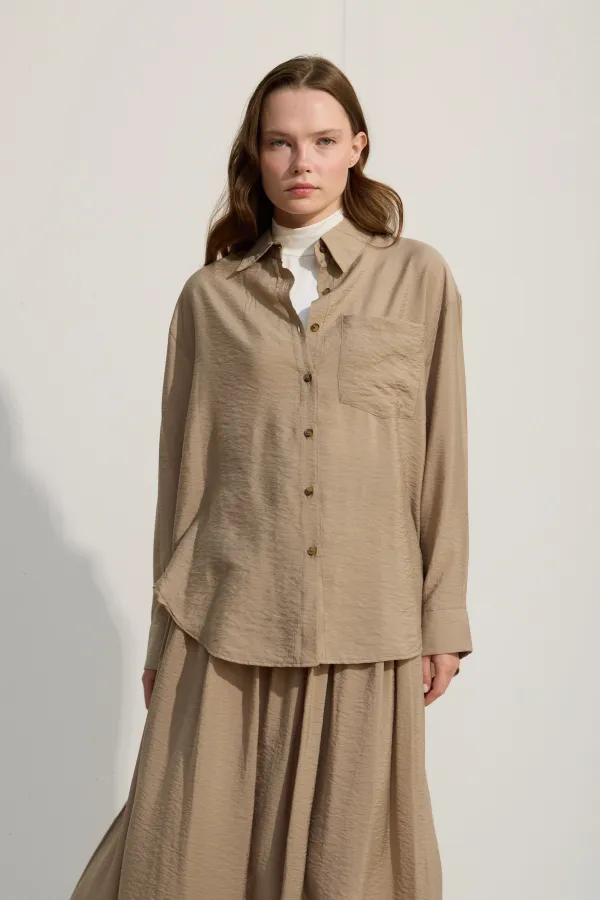 Oversize Cepli Gömlek Yeşil Çay
