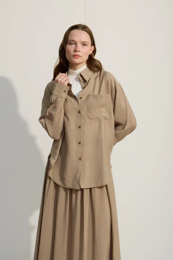 Oversize Cepli Gömlek Yeşil Çay
