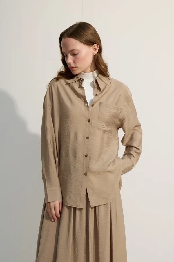 Oversize Cepli Gömlek Yeşil Çay