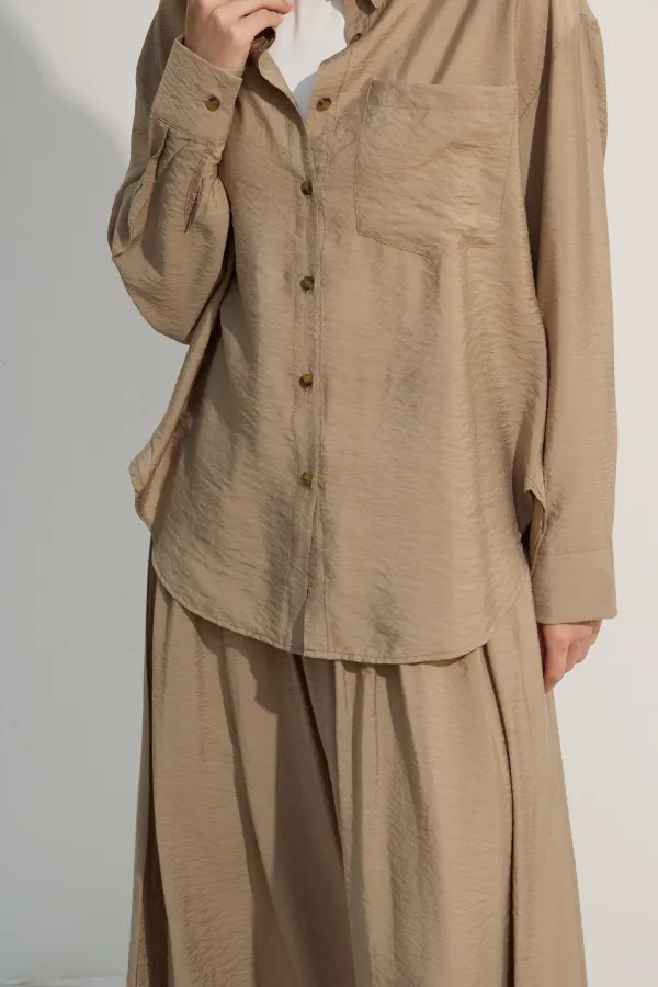 Oversize Cepli Gömlek Yeşil Çay