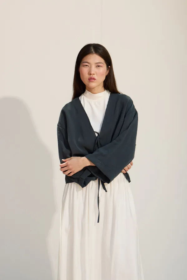 Bağcıklı Kimono Petrol yeşili
