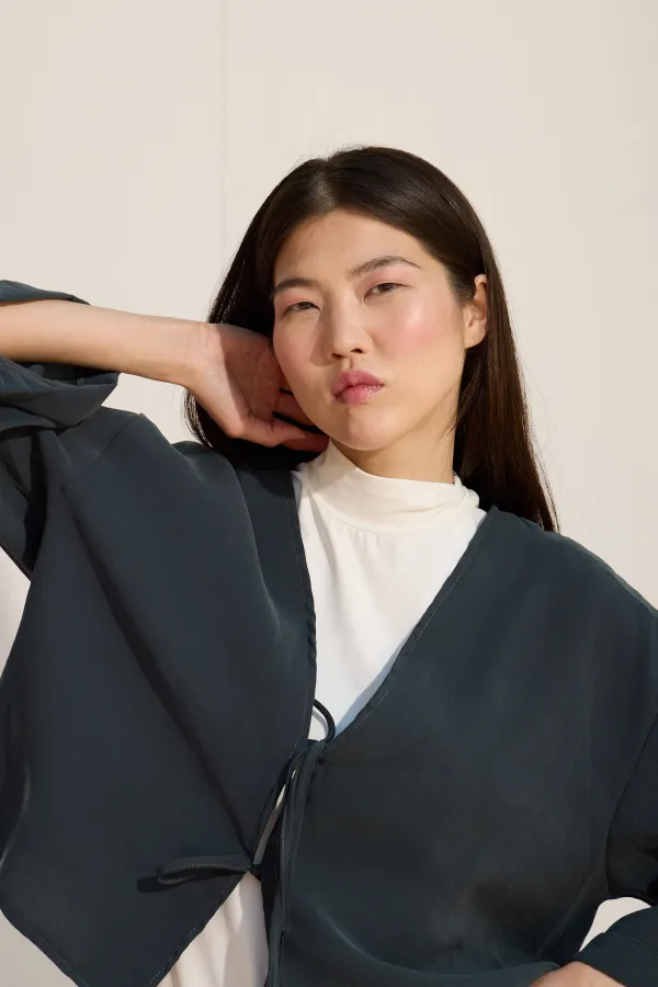 Bağcıklı Kimono Petrol yeşili