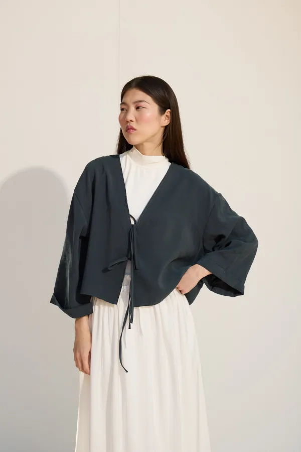 Bağcıklı Kimono Petrol yeşili