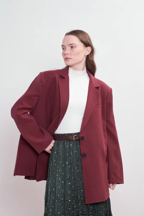 Oversize Natural Blazer Ceket Vişne