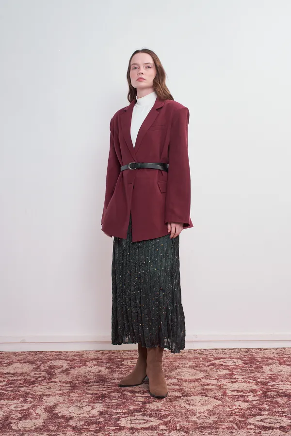 Oversize Natural Blazer Ceket Vişne