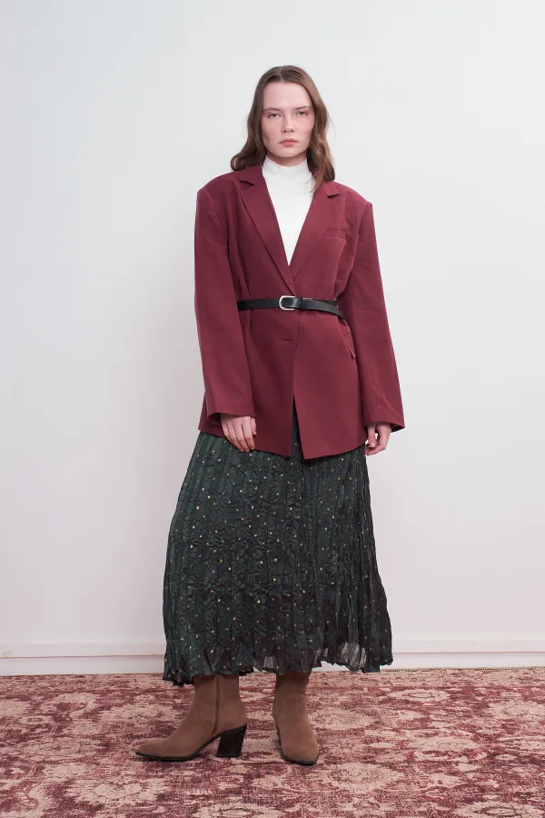 Oversize Natural Blazer Ceket Vişne