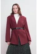 Oversize Natural Blazer Ceket Vişne